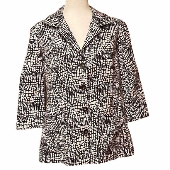 Chico’s Blazer Black/White Sz Large 3/4 Length Sleeve - Picture 1 of 13